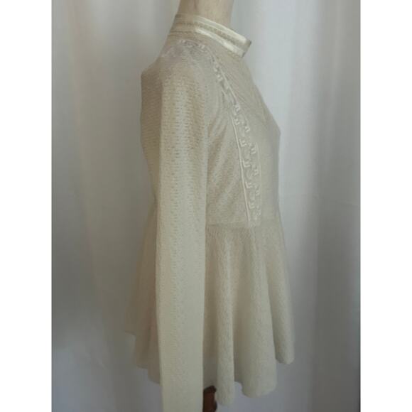 Free People Cream Lace High Neck Ribbon Blouse Sz Large - Picture 4 of 8
